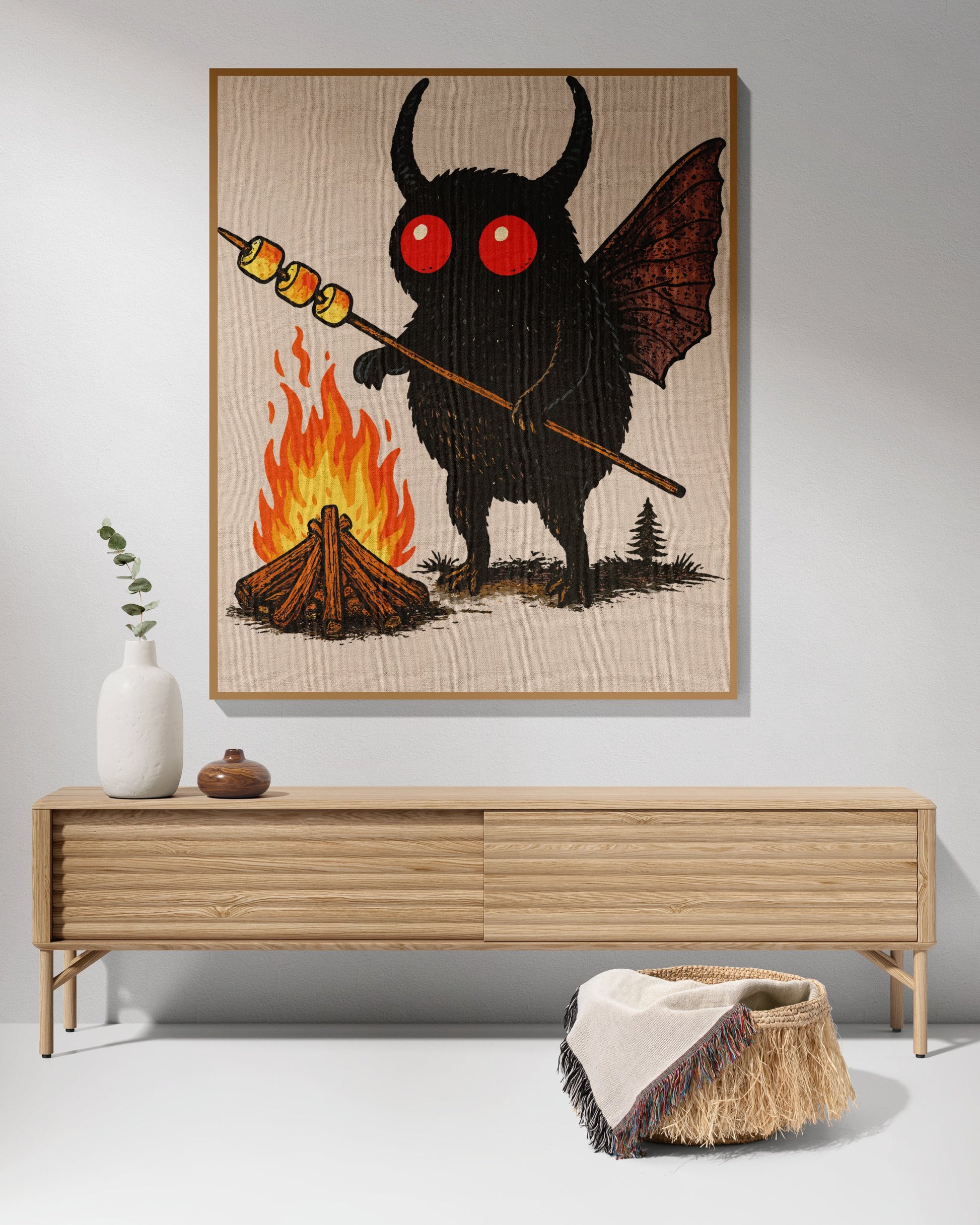 Red Eyed Creature Roasting Marshmallows Art product