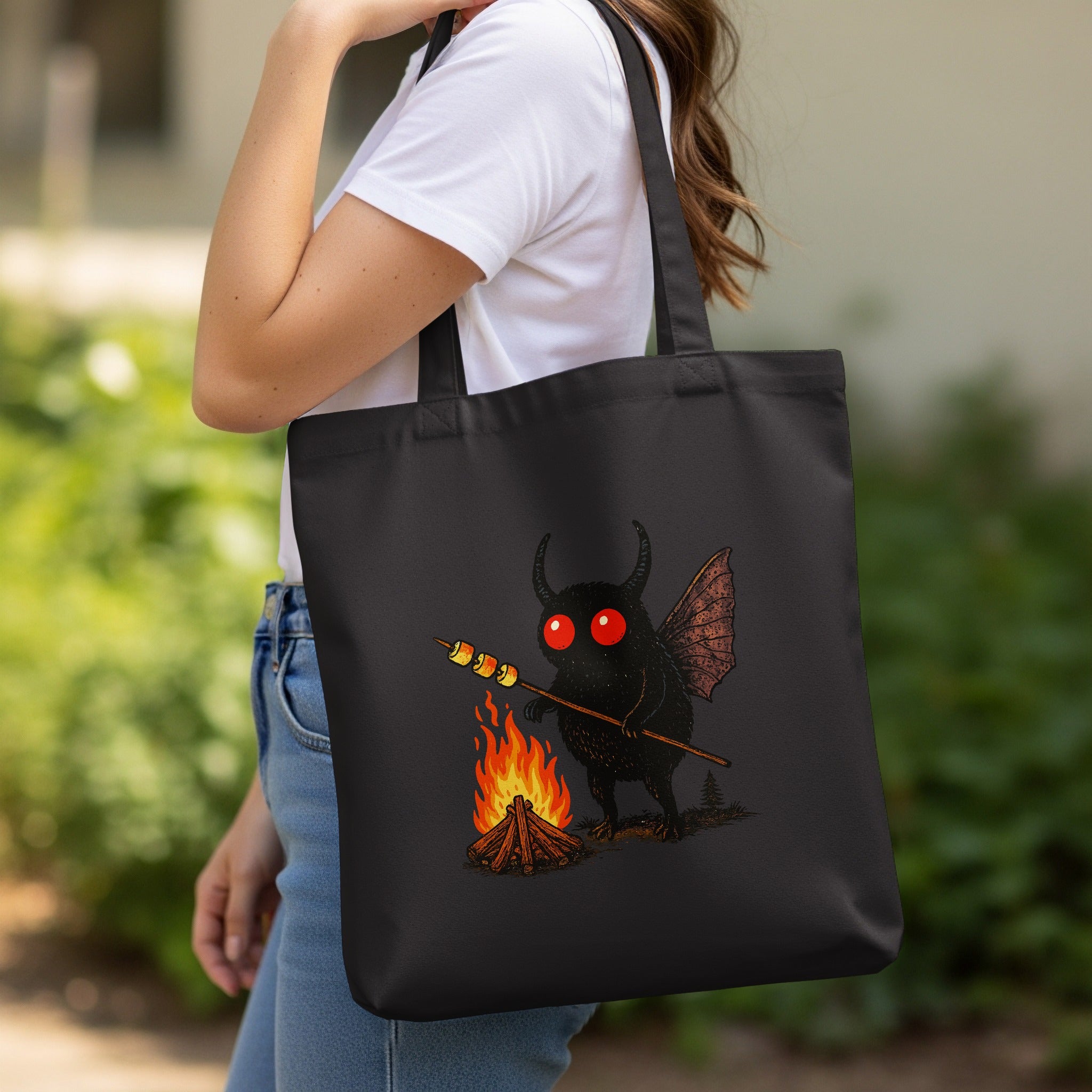 Spooky Red Eyed Fire Roasting Creature Tote Bag product type