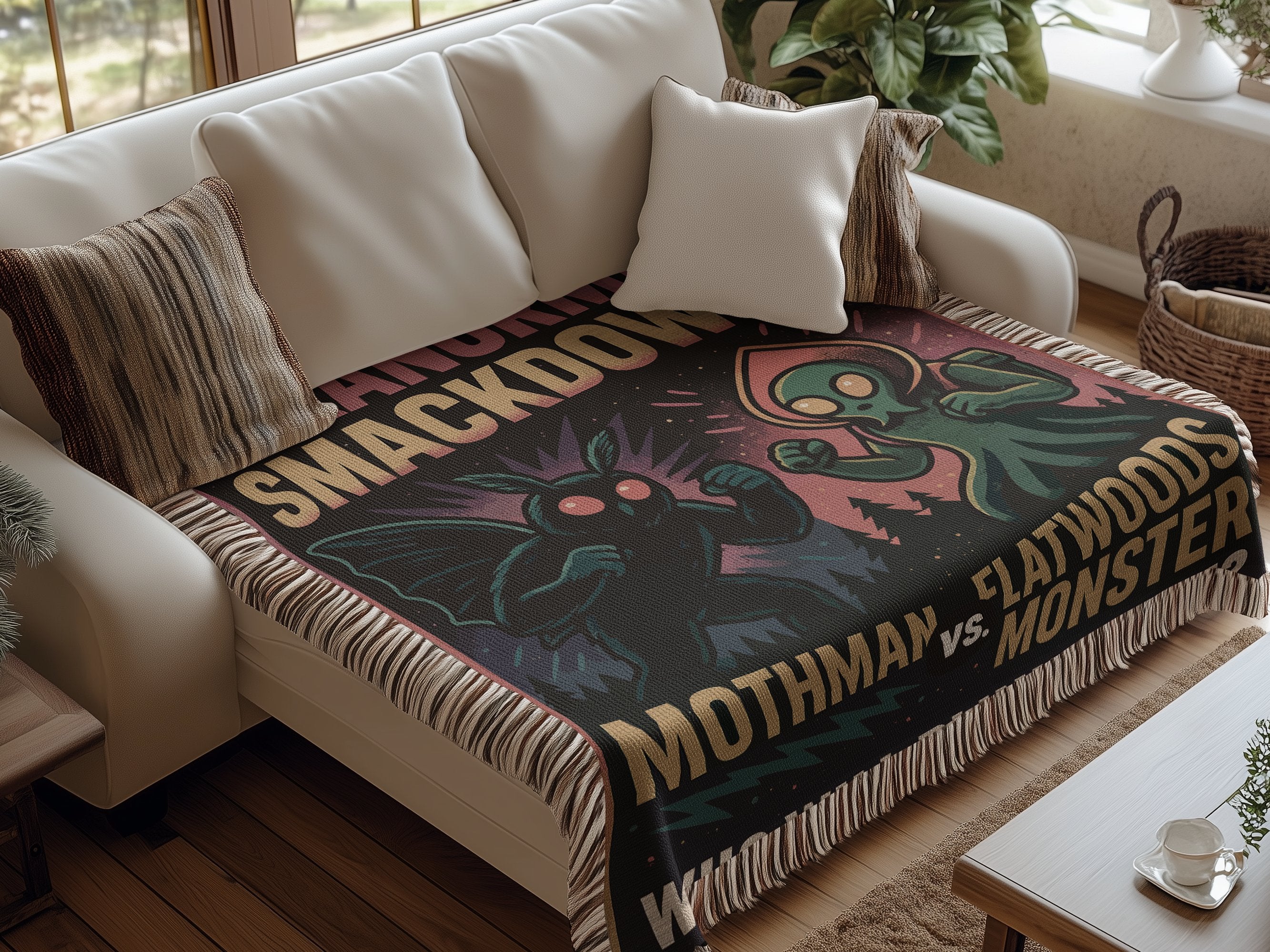 Mothman Versus Flatwoods Monster Wrestling Blanket Product