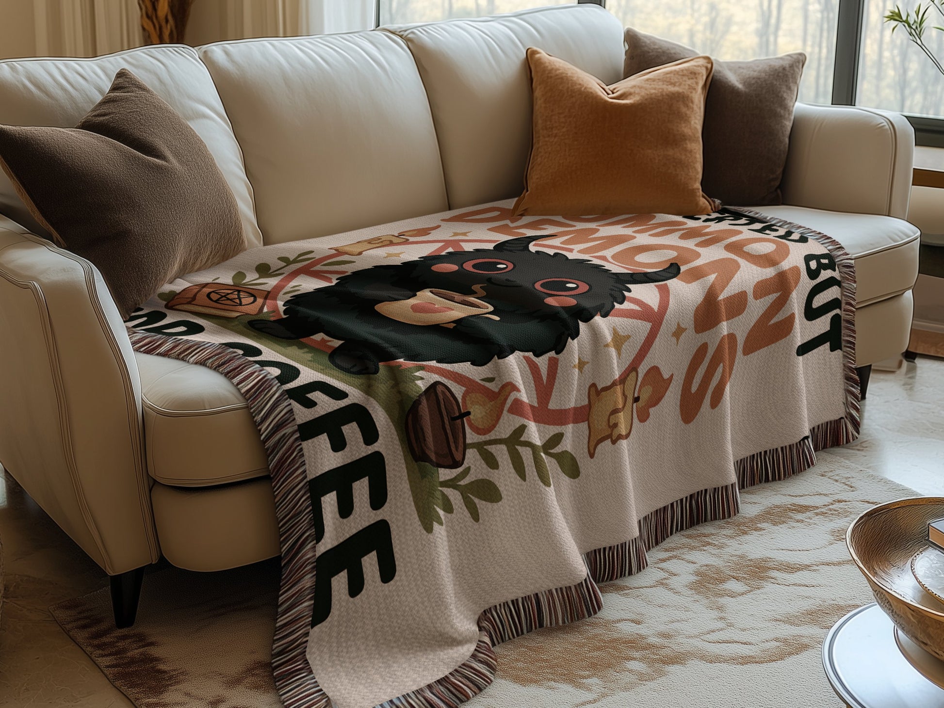 Adorable Coffee Lovin' Monster on Couch Blanket product type