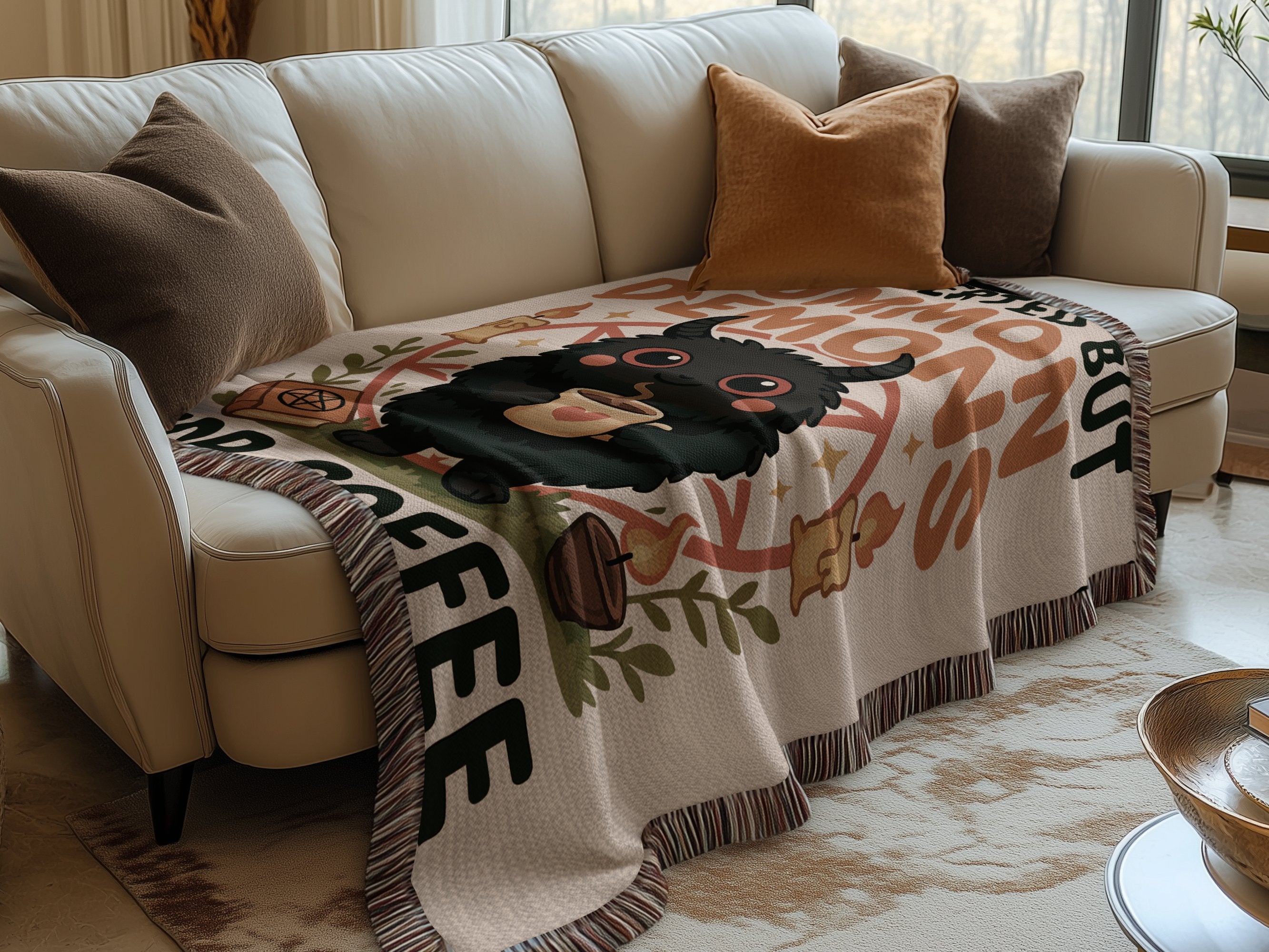 Adorable Coffee Lovin' Monster on Couch Blanket product type
