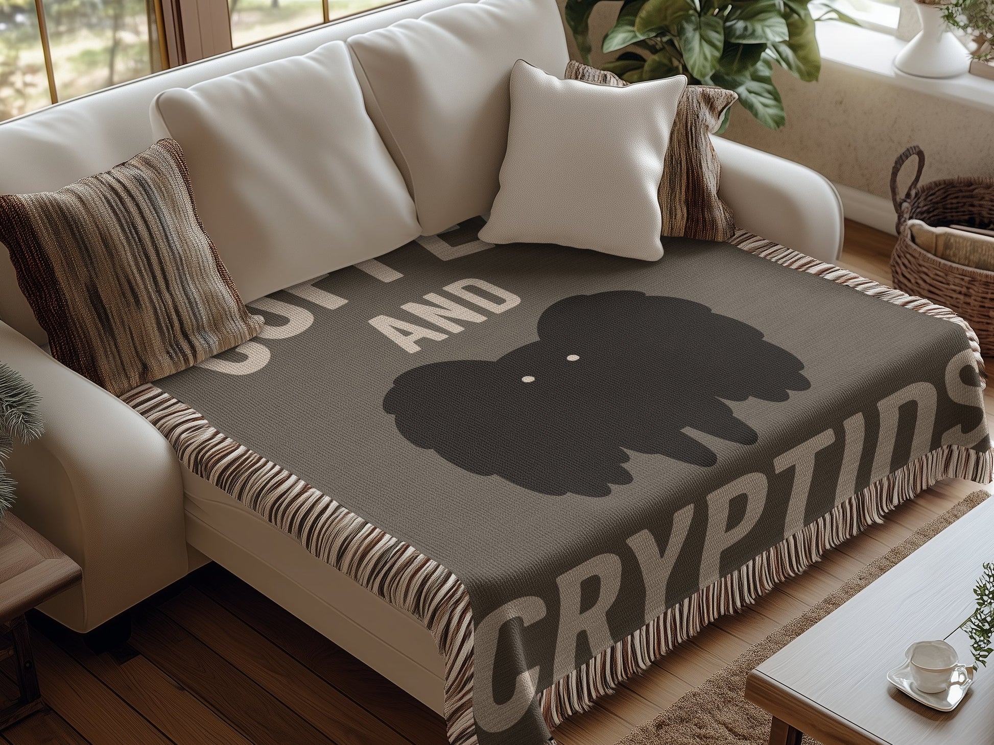 Cozy Coffee and Cryptids Design Throw Blanket product type