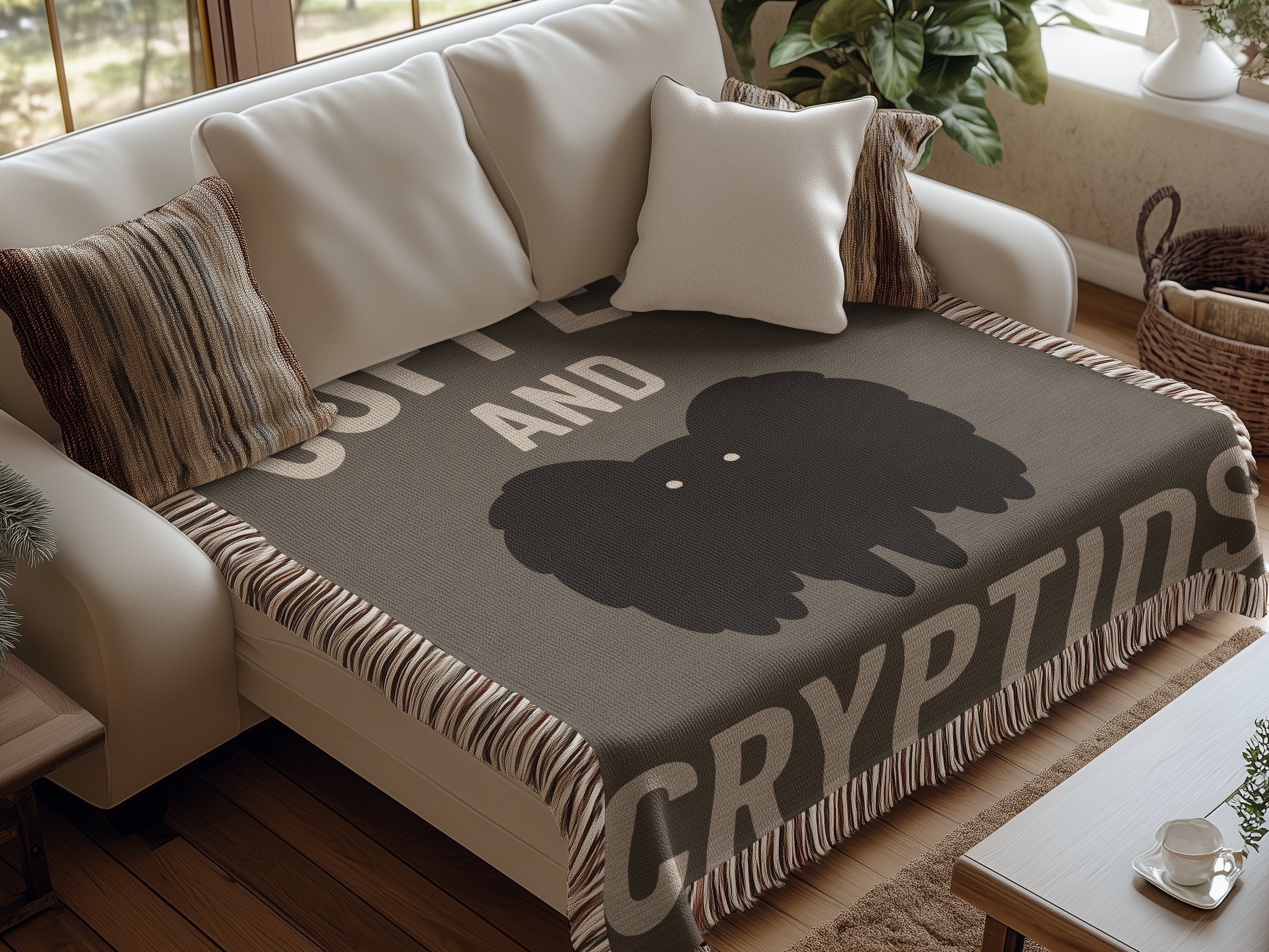 Cozy Coffee and Cryptids Design Throw Blanket product type