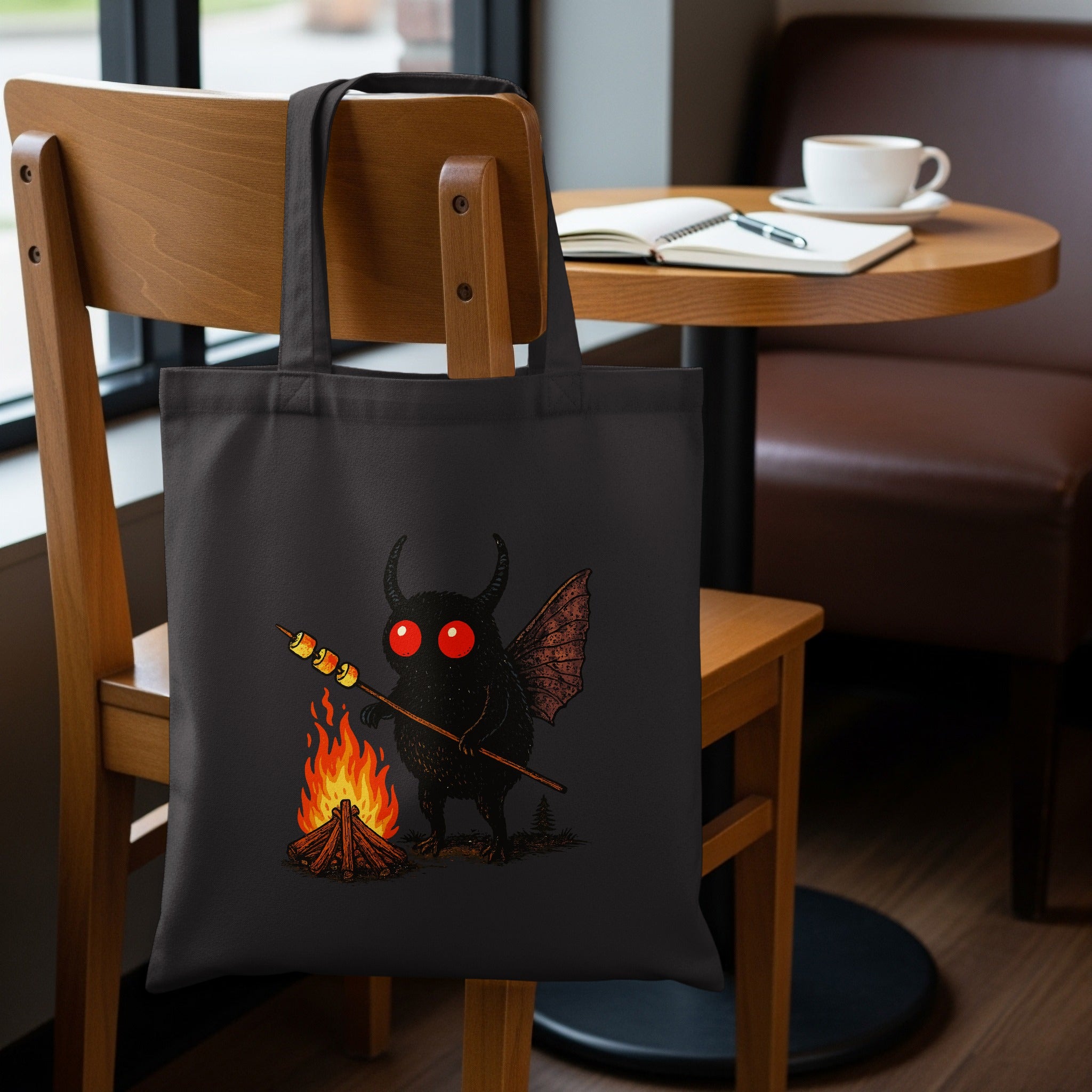 Spooky Red-Eyed Monster Design Black Tote Bag product type