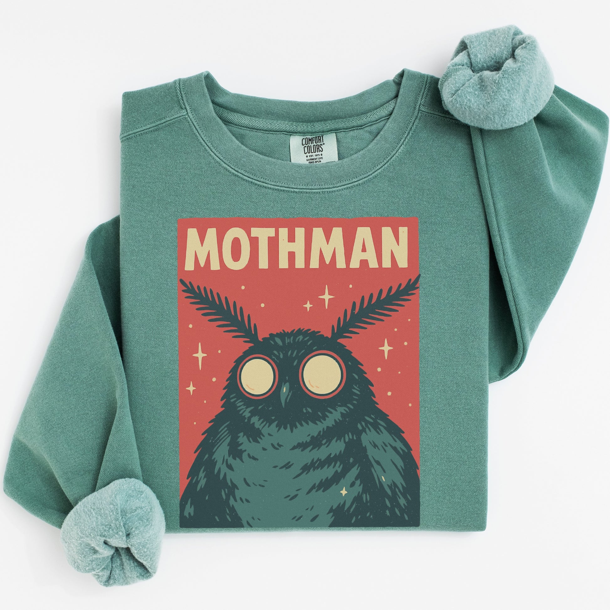 Retro Mothman Graphic Sweatshirt with Owl Eyes product type