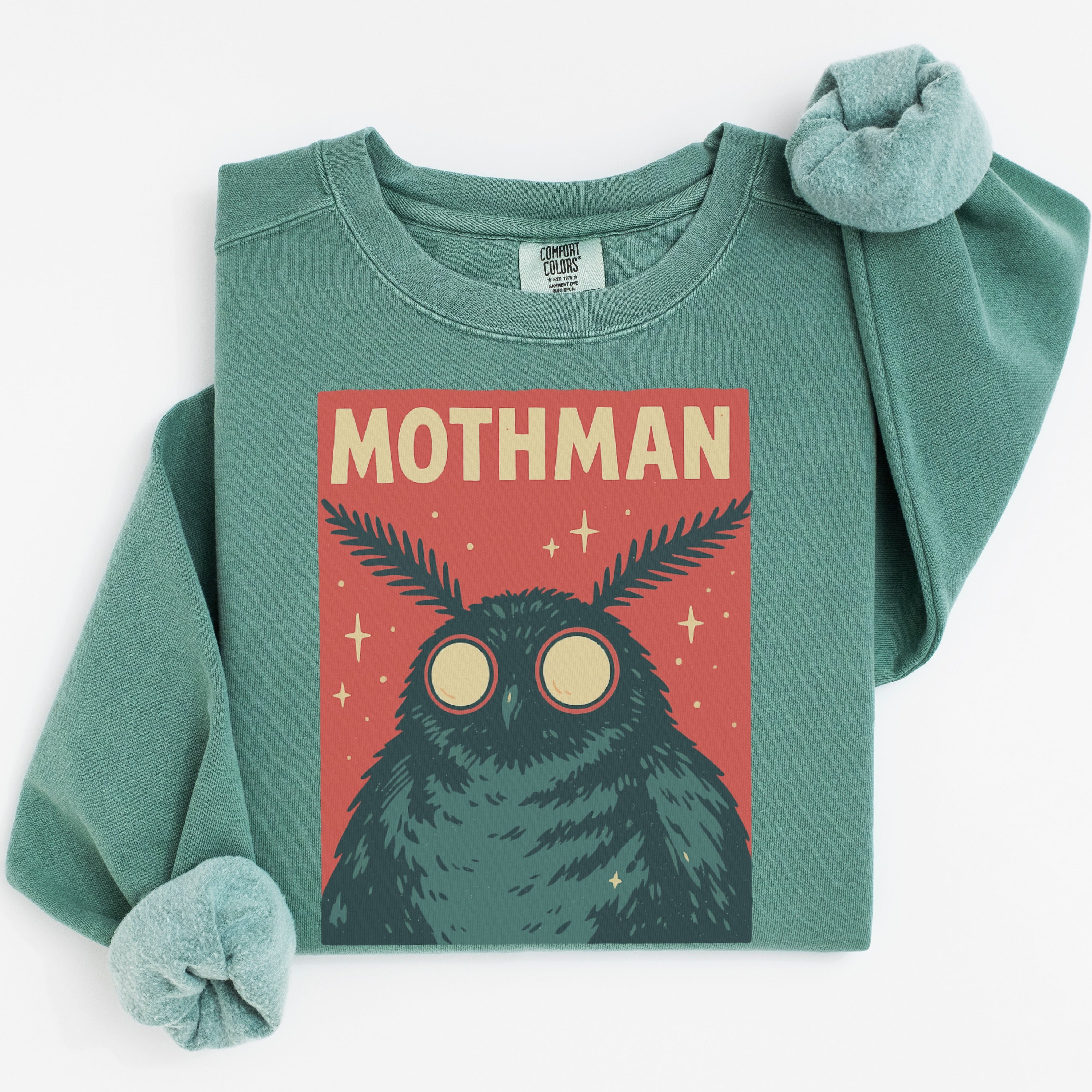 Retro Mothman Graphic Sweatshirt with Owl Eyes product type