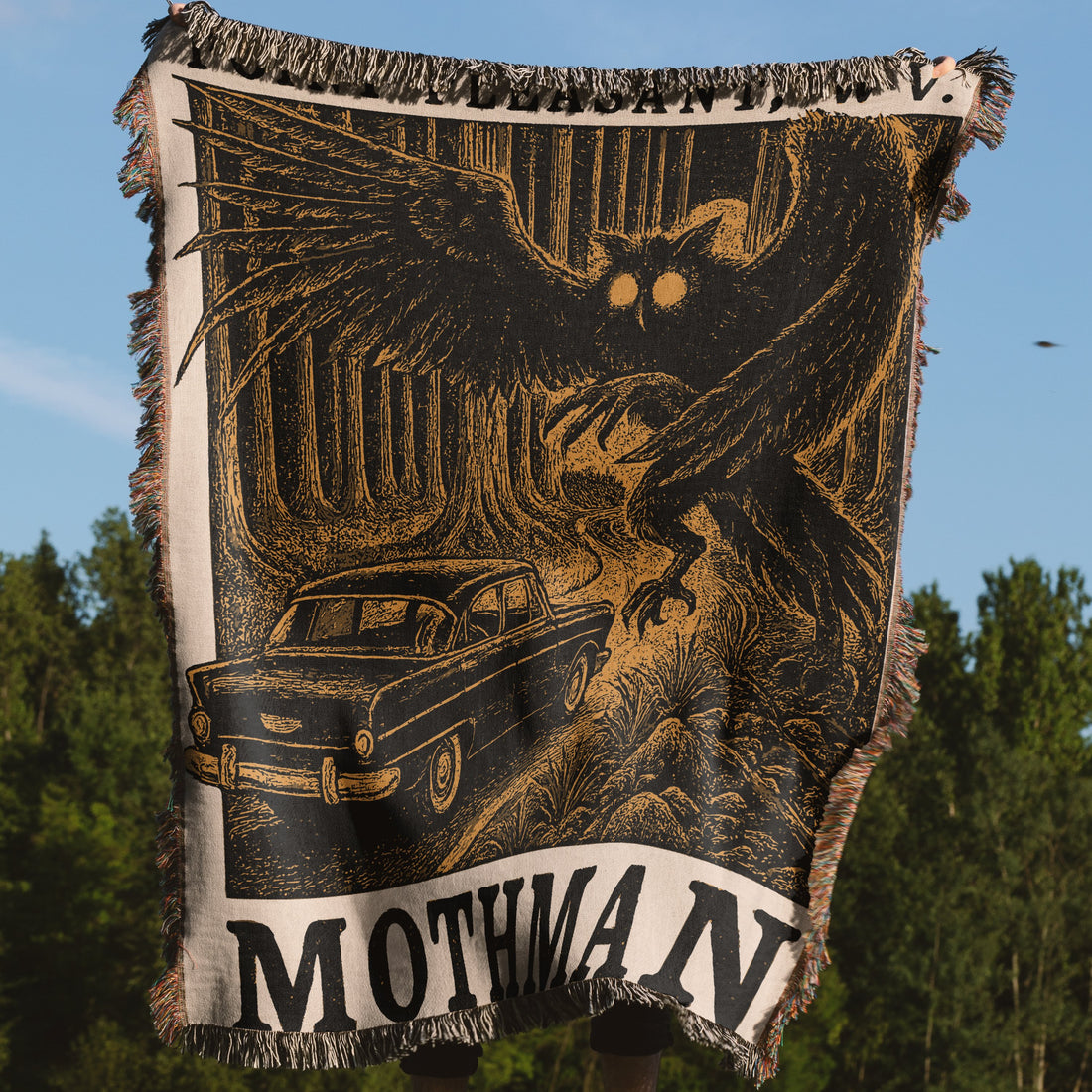 Mothman and Vintage Car Printed Artistic Blanket product