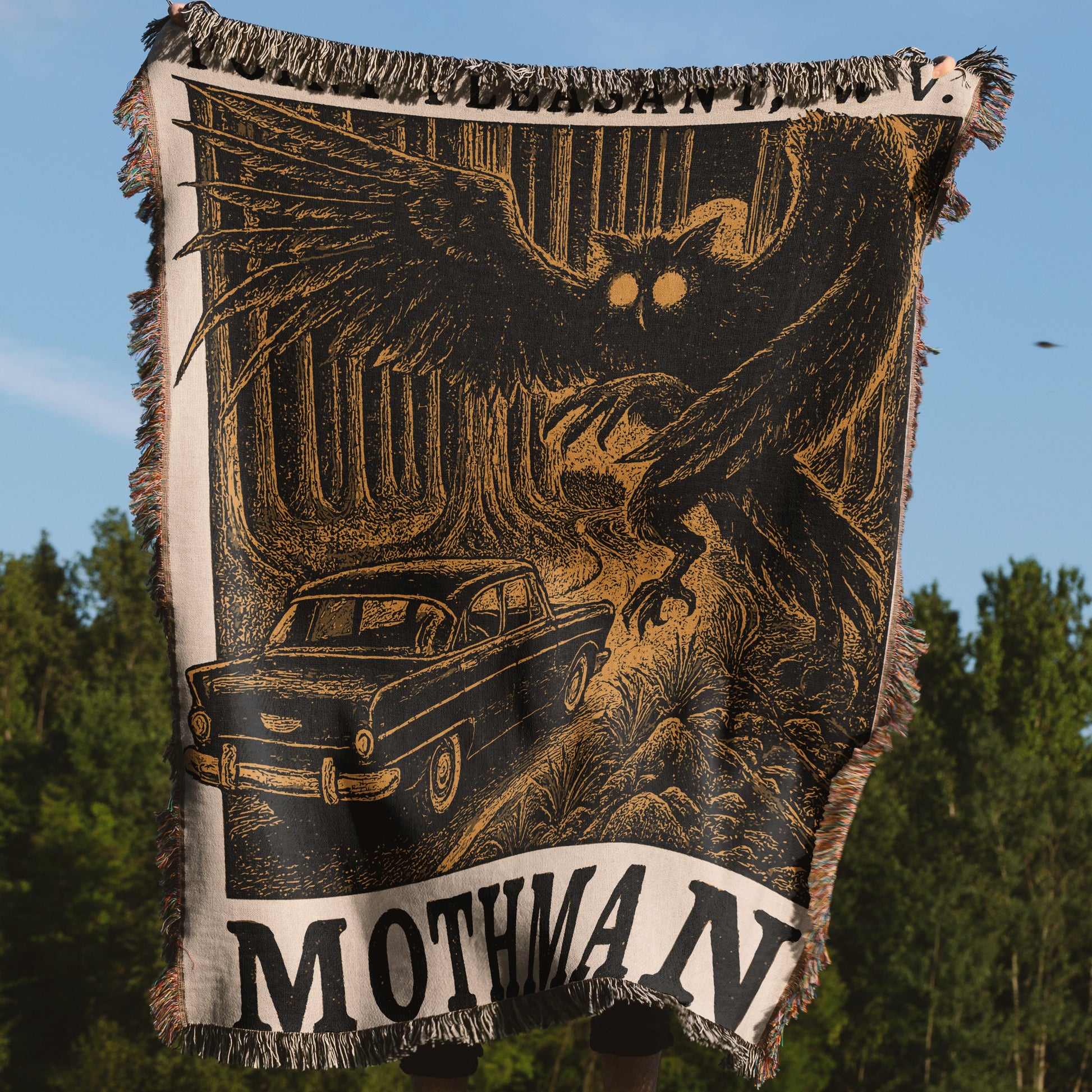 Mothman and Vintage Car Printed Artistic Blanket product