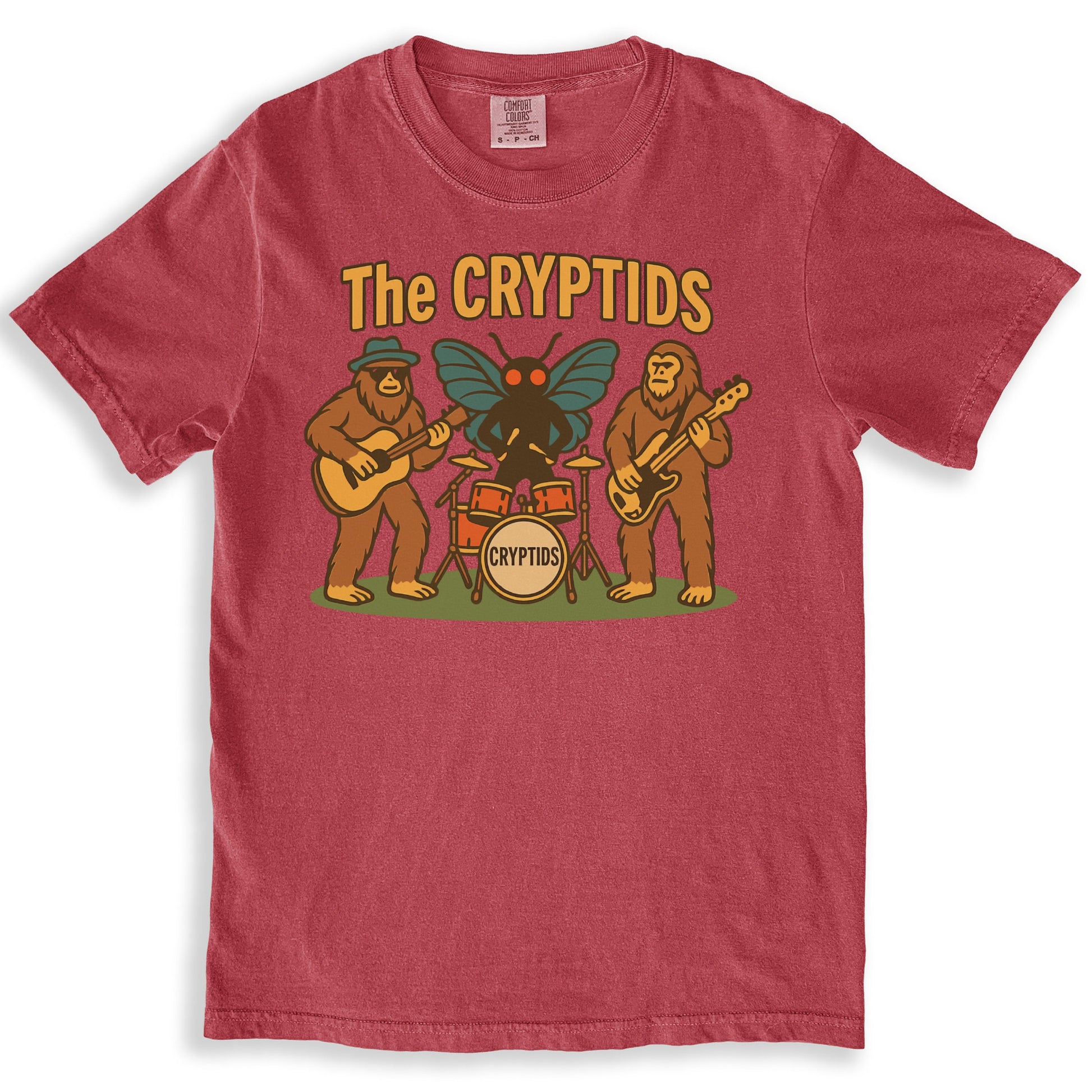 The Cryptids Guitar and Drum Design T-shirt product type
