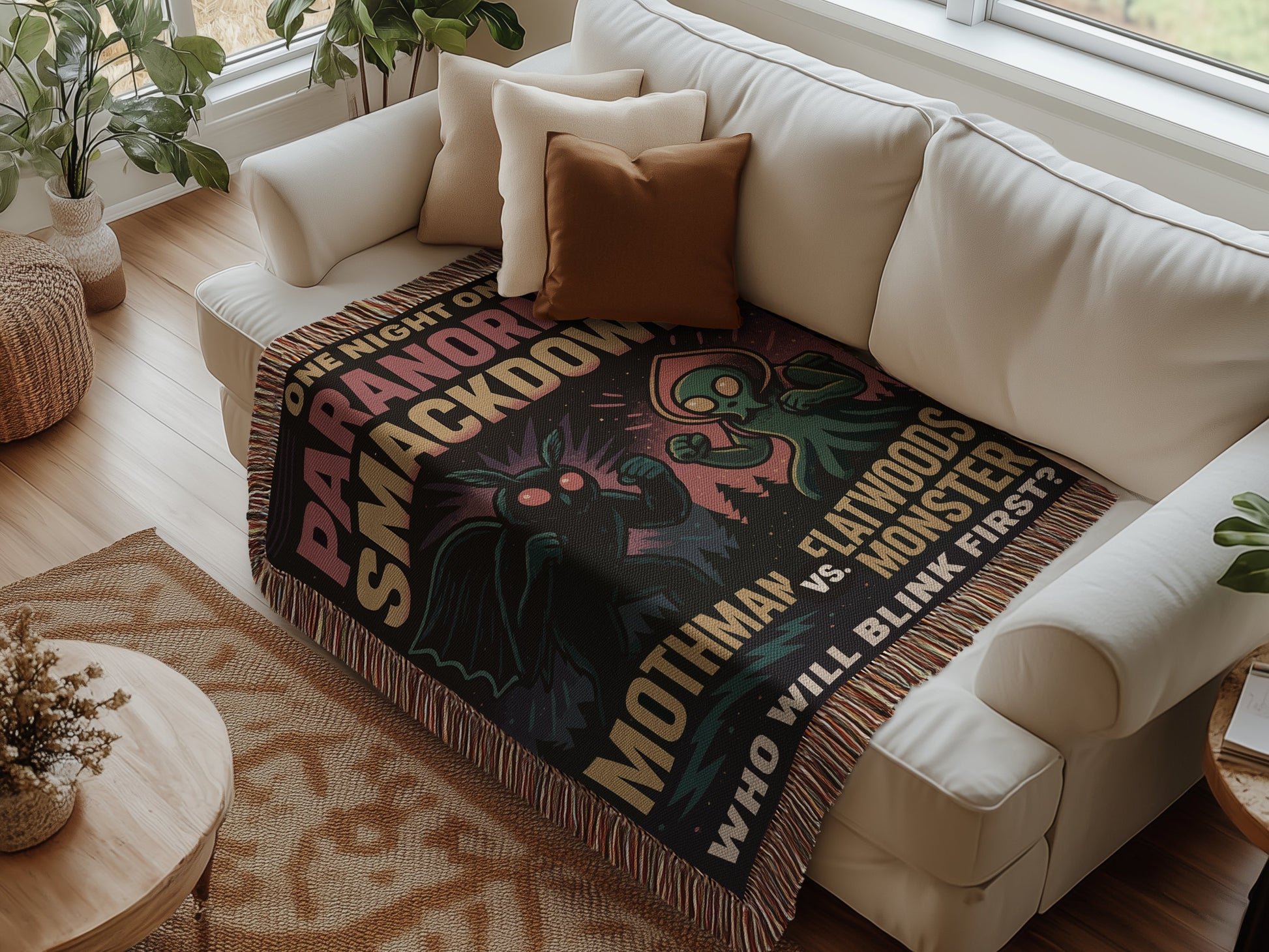 Paranormal Smackdown Mothman Flatwoods Monster throw blanket