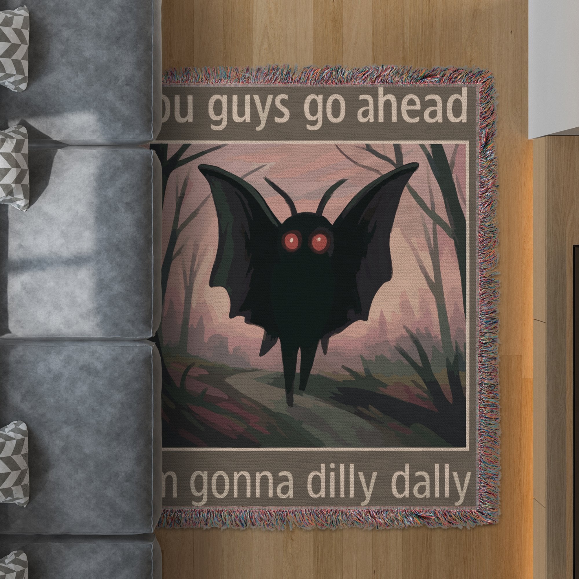 Creepy Mothman Quote Woven Throw Blanket product
