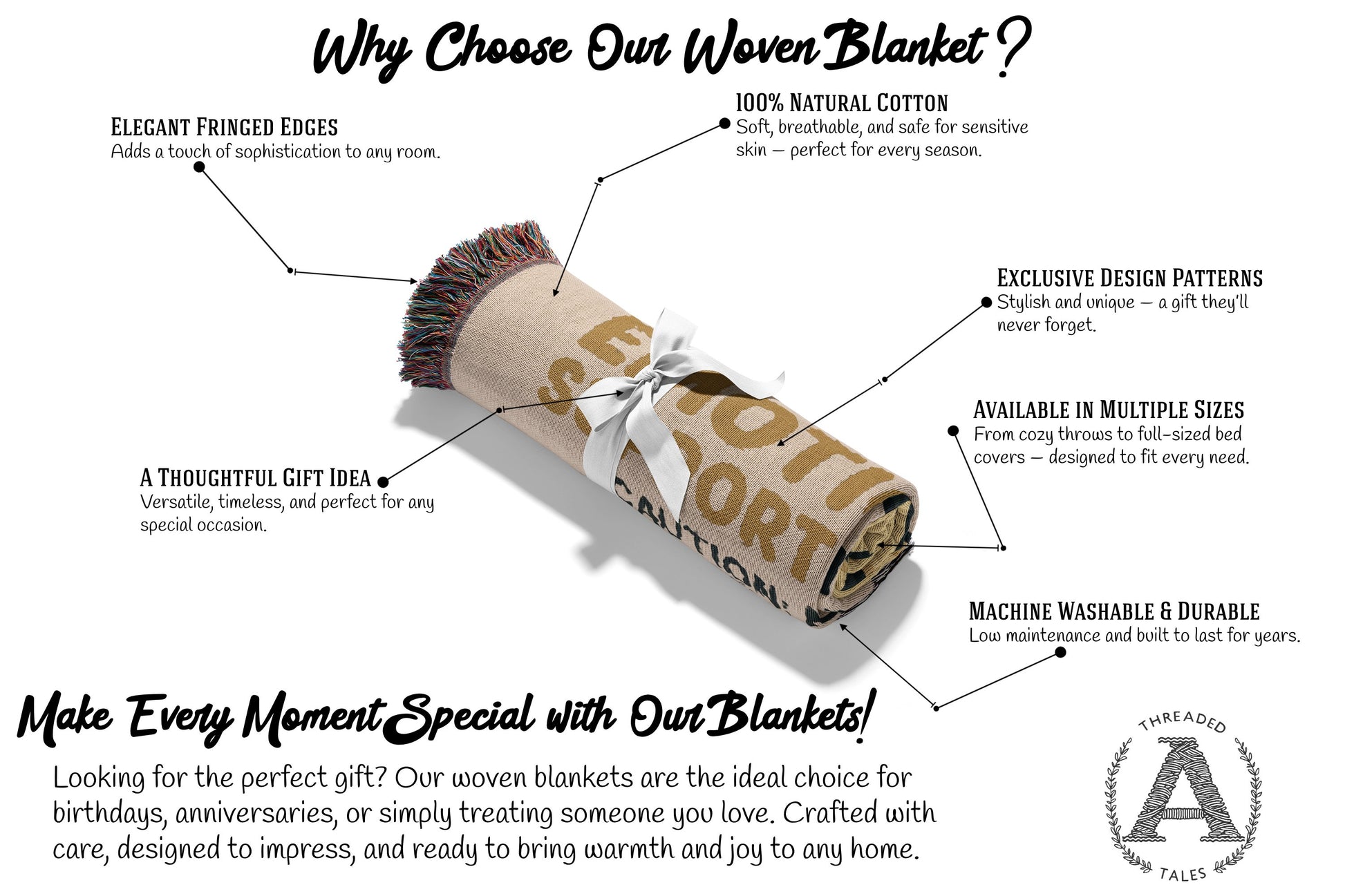 Lightweight Fringed Woven Blanket Gift Product