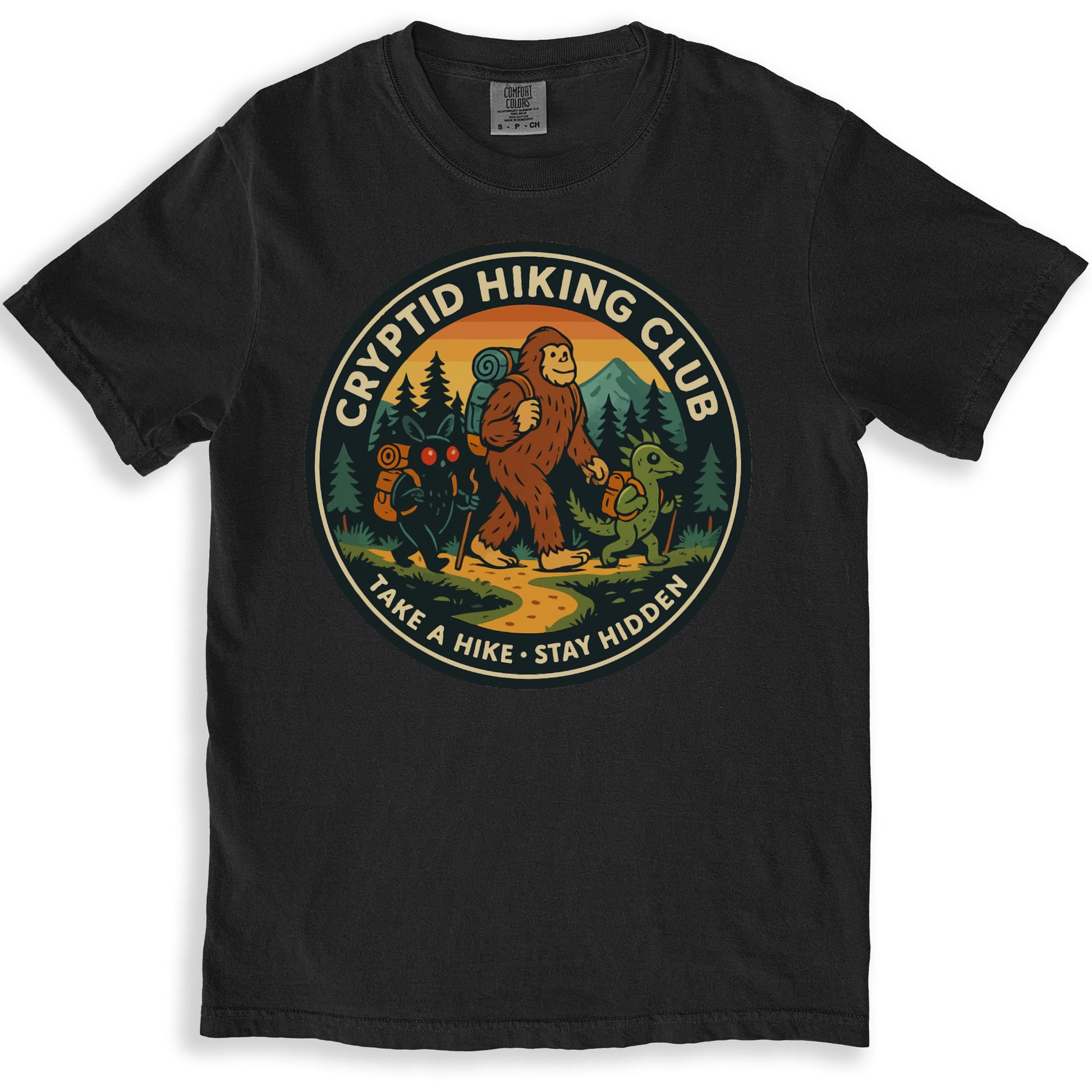 Cryptid Hiking Club Take a Hike Stay Hidden shirt product type