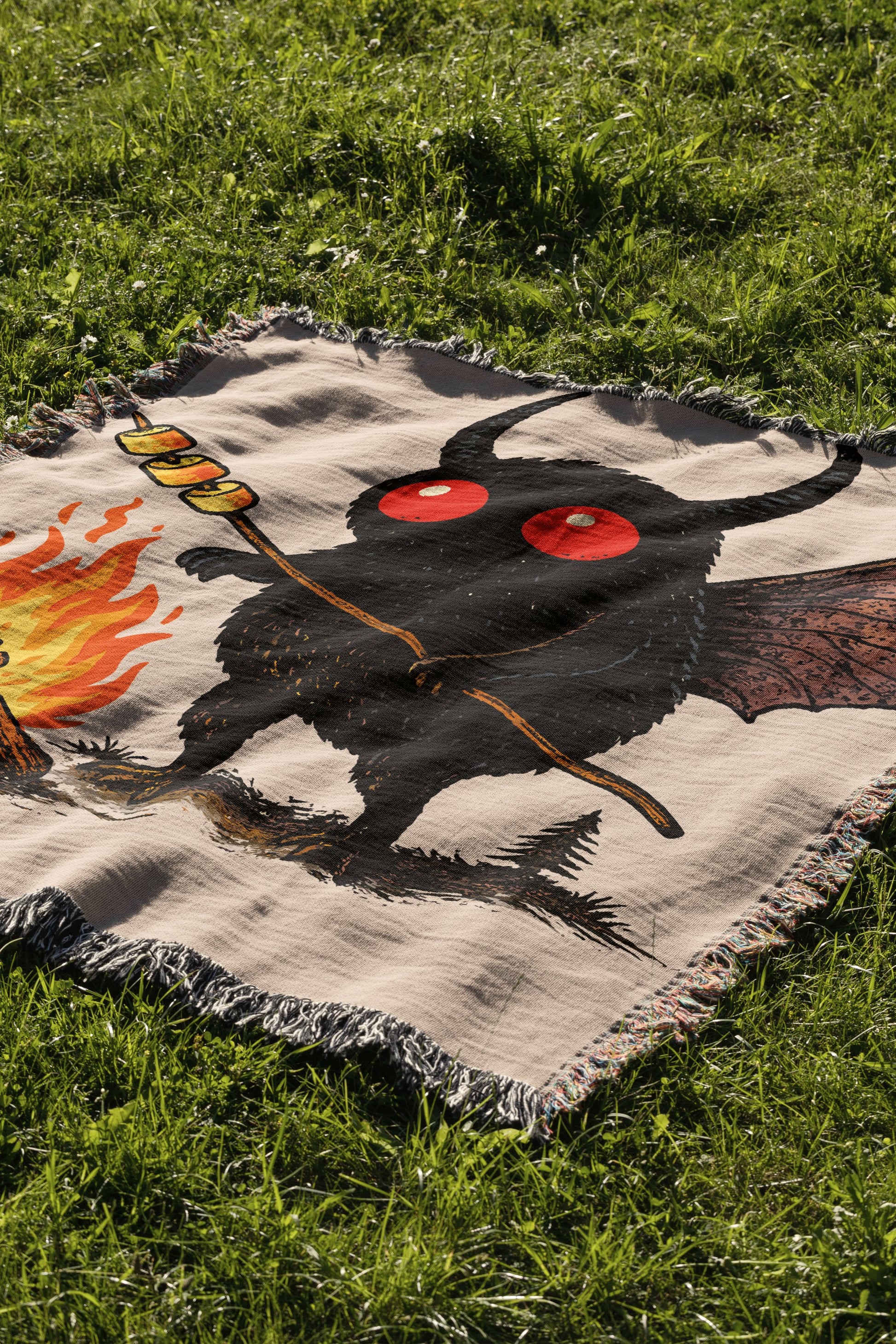 Campfire Roasting Devil Cartoon Art Blanket product