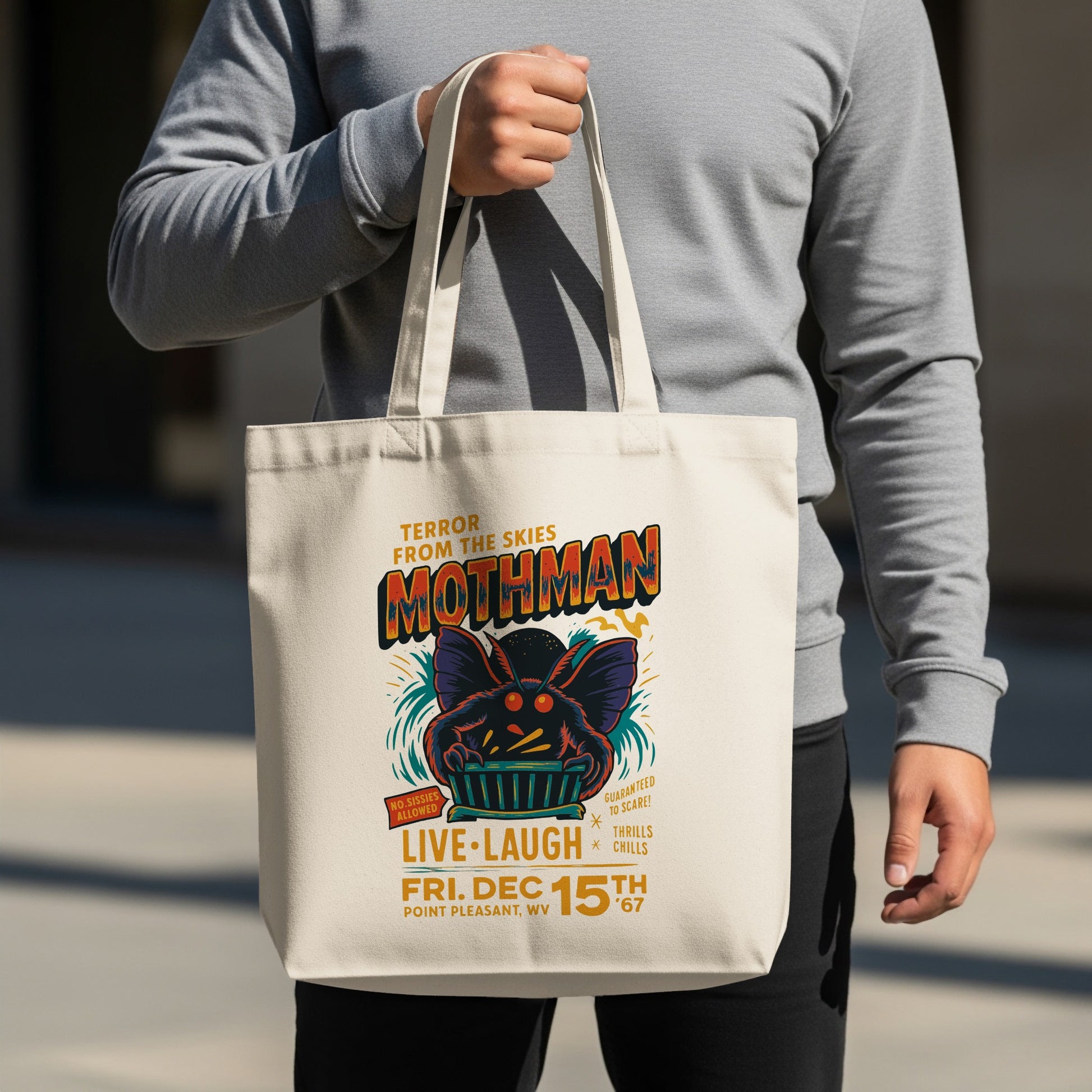Mothman Live Laugh Thrills Point Pleasant Tote Bag product type