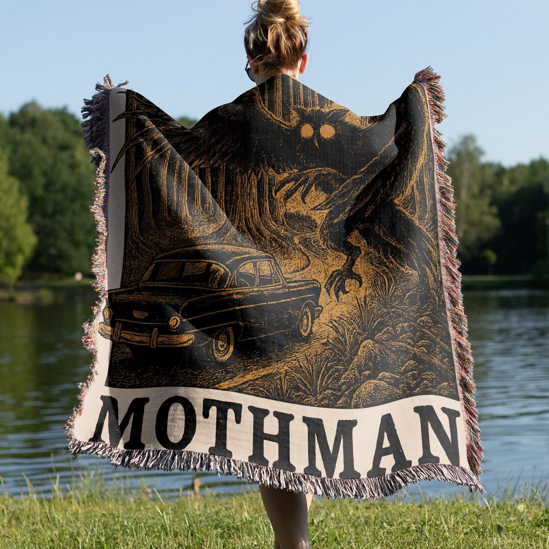 Mothman and Vintage Car Printed Artistic Blanket product