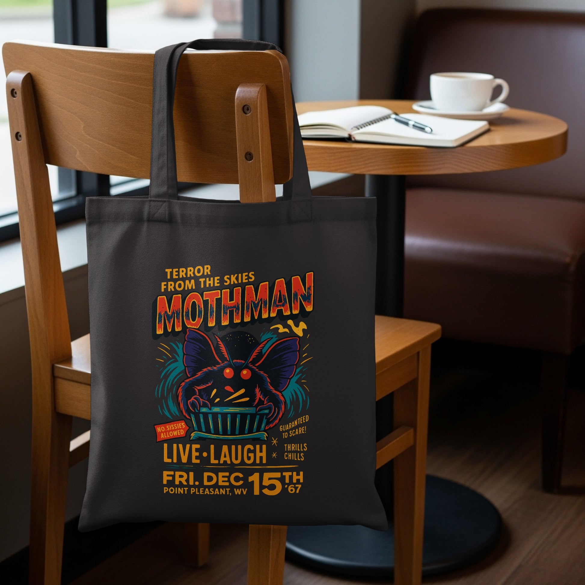 Mothman Live Laugh Thrills Chills Canvas Tote Bag product type