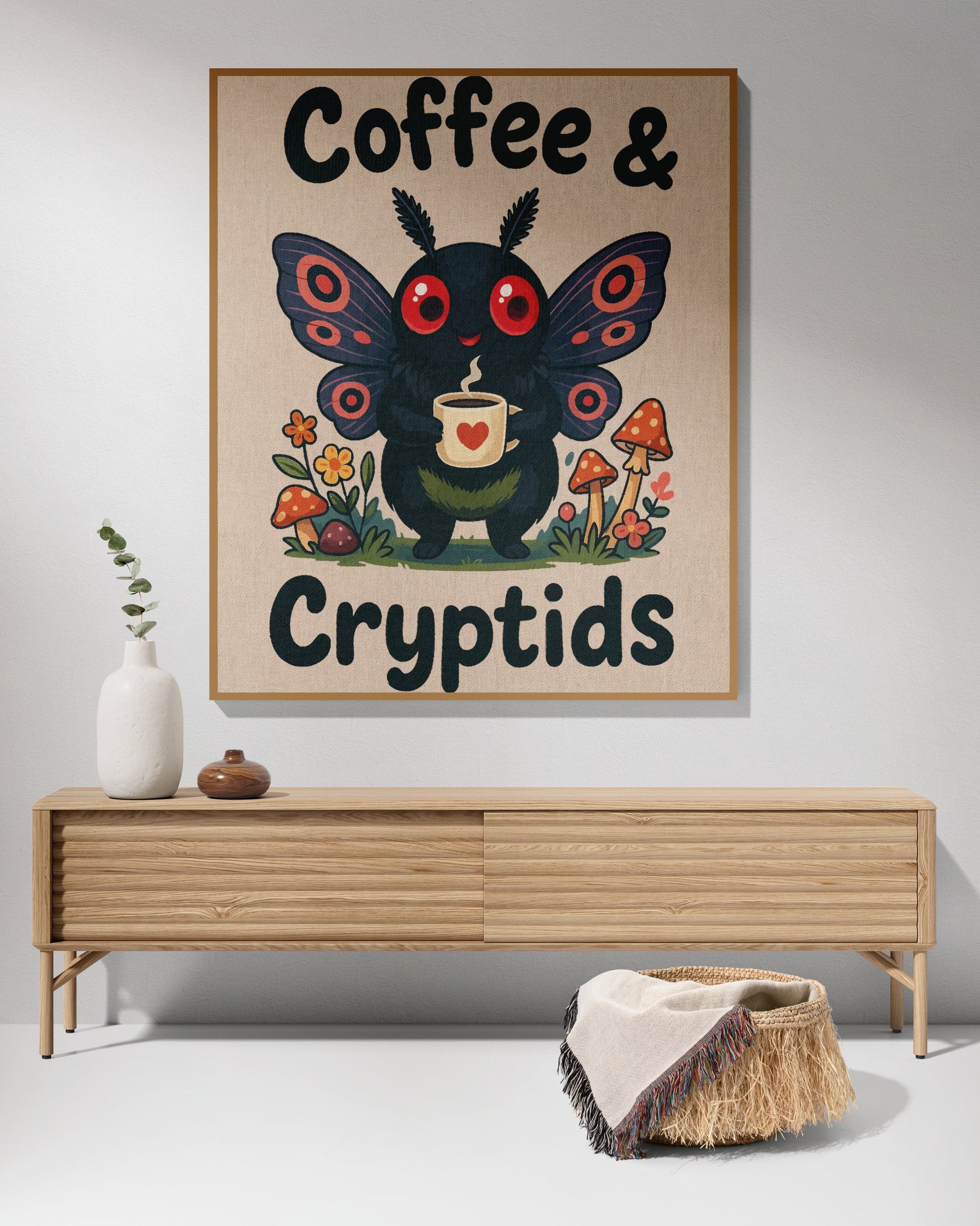 Coffee and Cryptids Cute Mothman Wall Art product