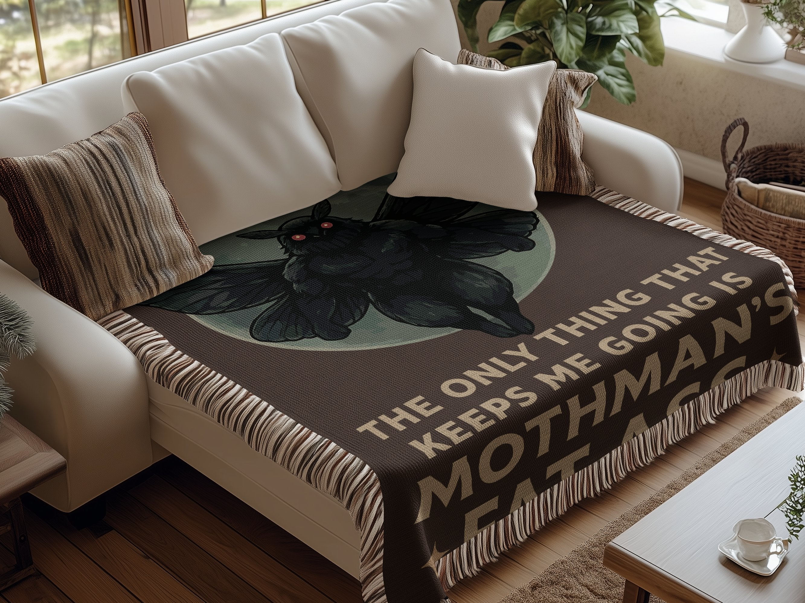 The Only Thing That Keeps Me Going Mothman Throw Blanket