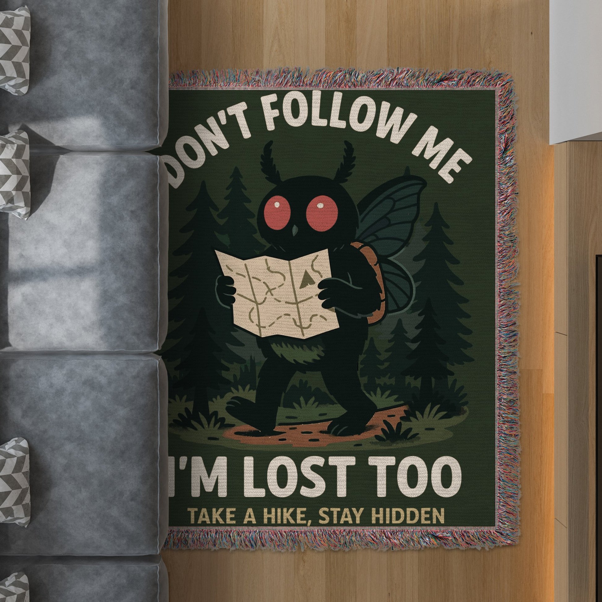 Don't Follow Me I'm Lost Too Mothman throw blanket